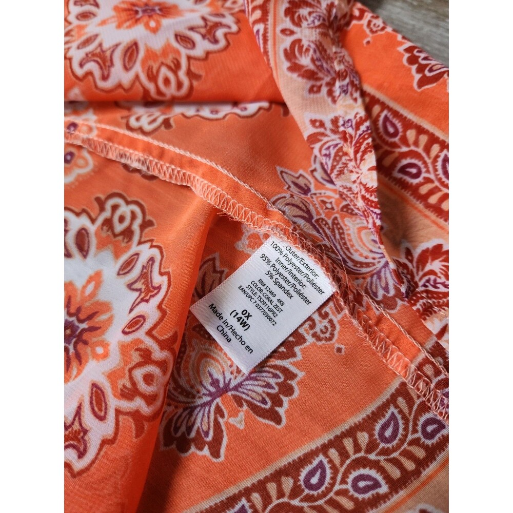 Time and Tru Women’s Kimono Shawl Sheer Orange Floral Sleeveless Chiffon 0X EUC - Picture 4 of 7